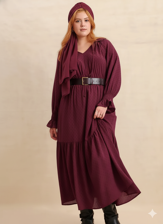 Swiss Dot Tie Neck Flounce Sleeve Maxi Dress - Plus Size