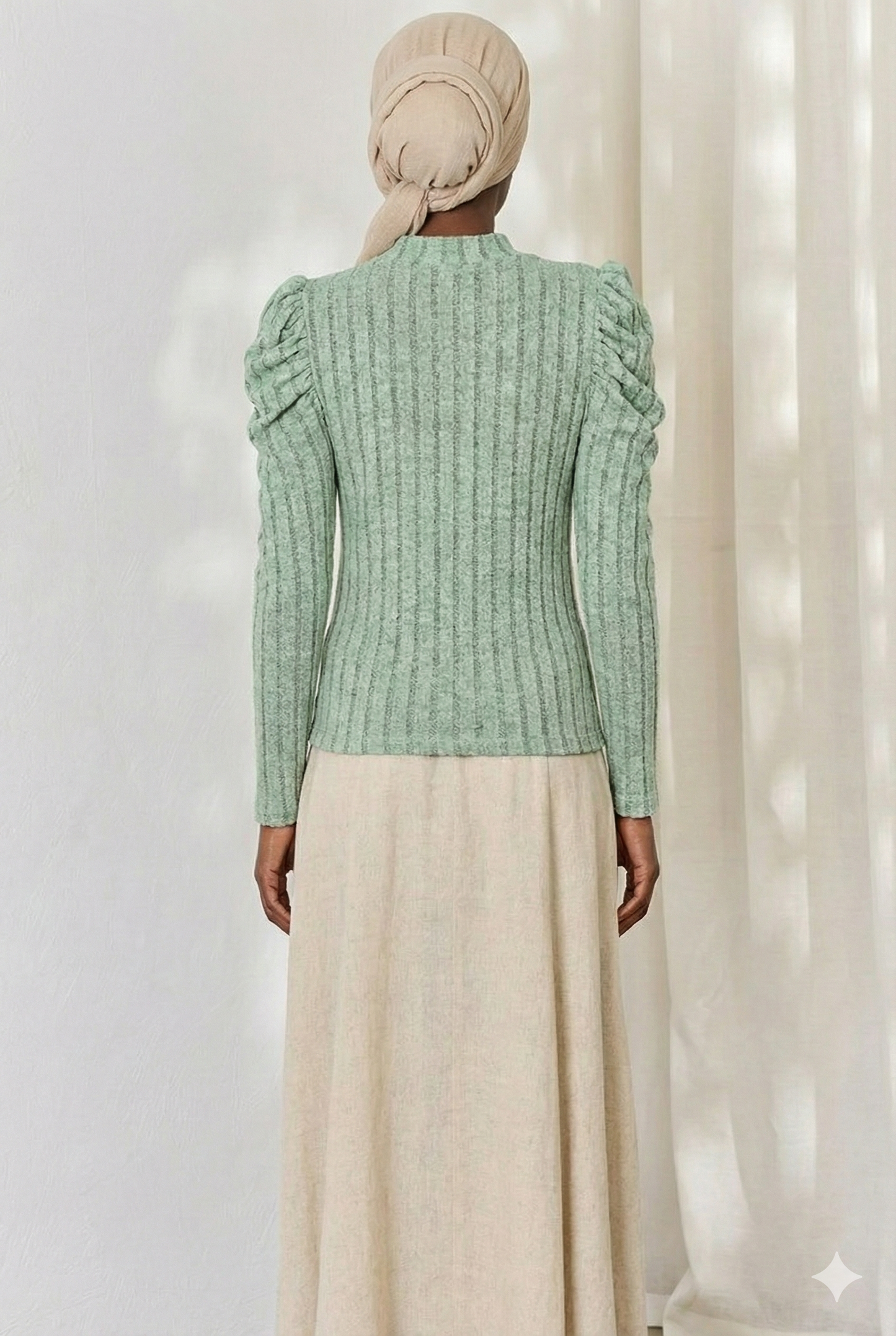 Ribbed Mock Neck Puff Sleeve Shirt