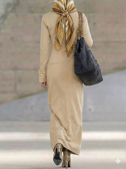 Zip Collar Long Sleeve Maxi Dress