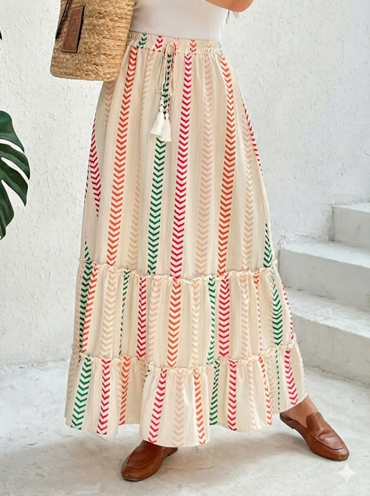 Frill Printed Maxi Skirt