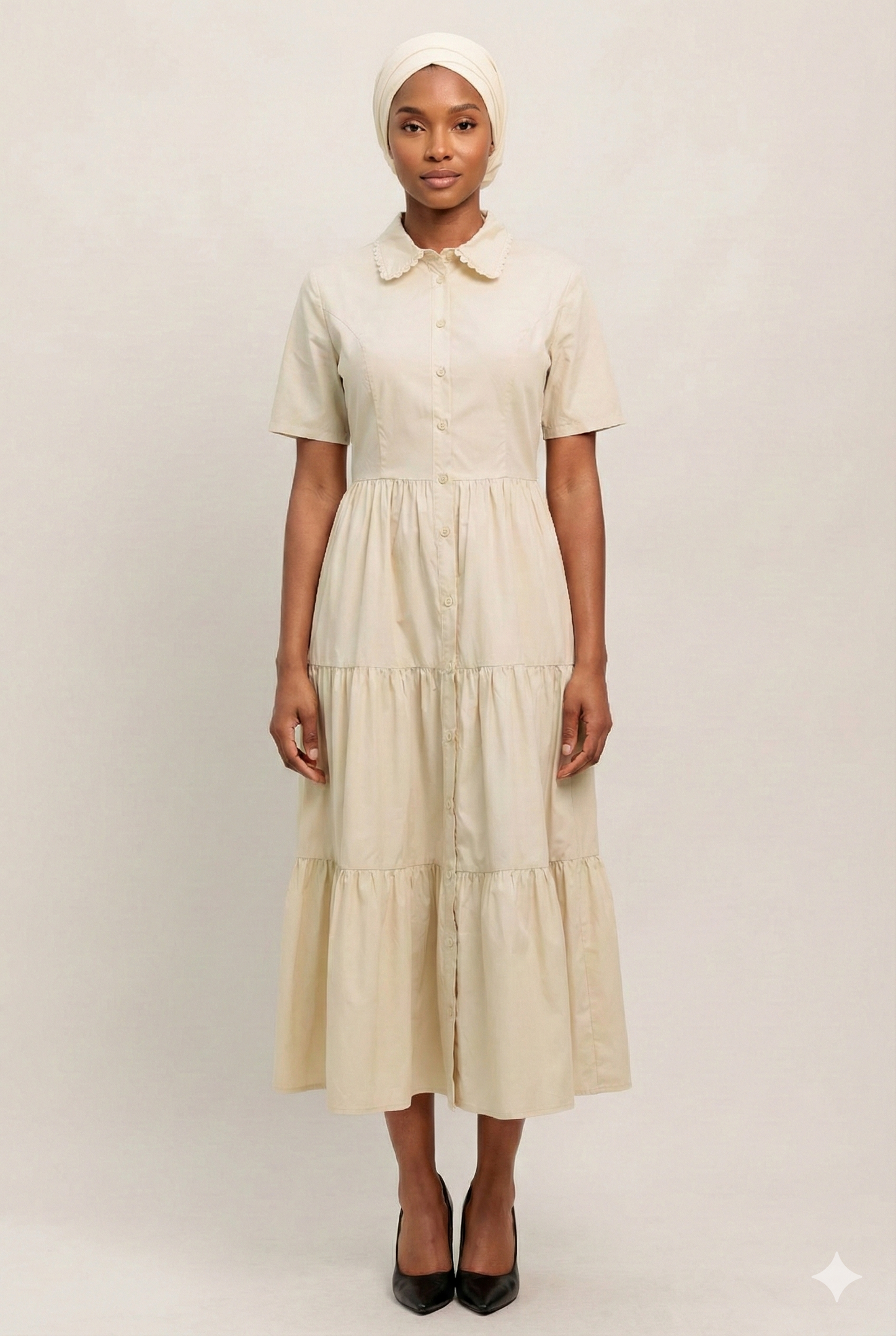 Tie Belted Tan Midi Dress