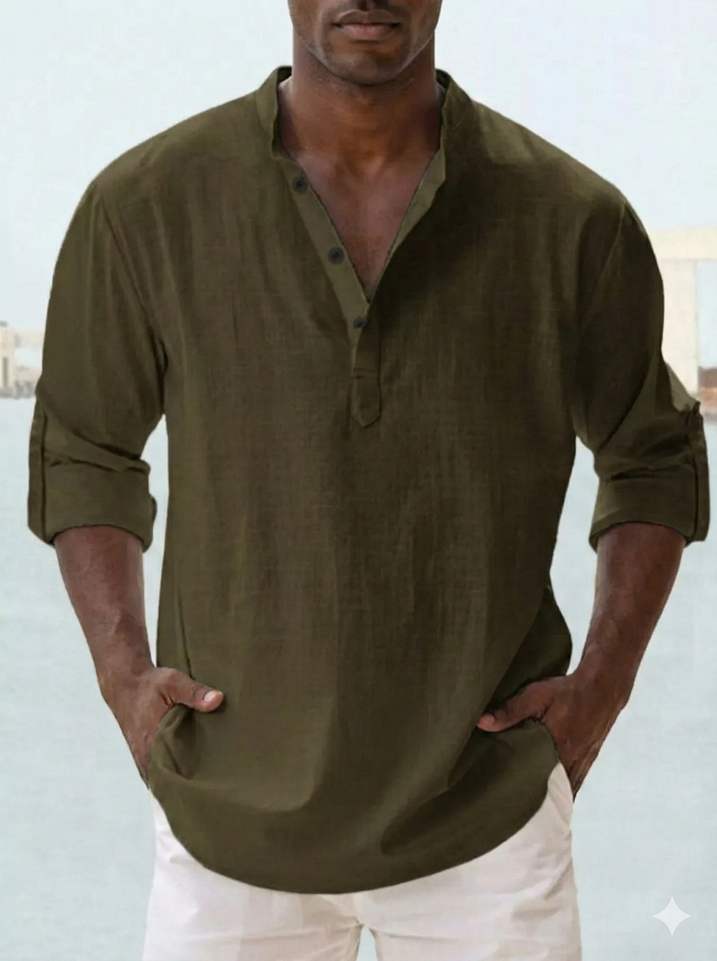 Men's Full Size Casual Button Detail Roll-Up Sleeved Shirt