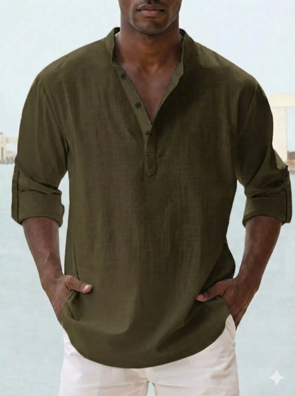 Men's Full Size Casual Button Detail Roll-Up Sleeved Shirt