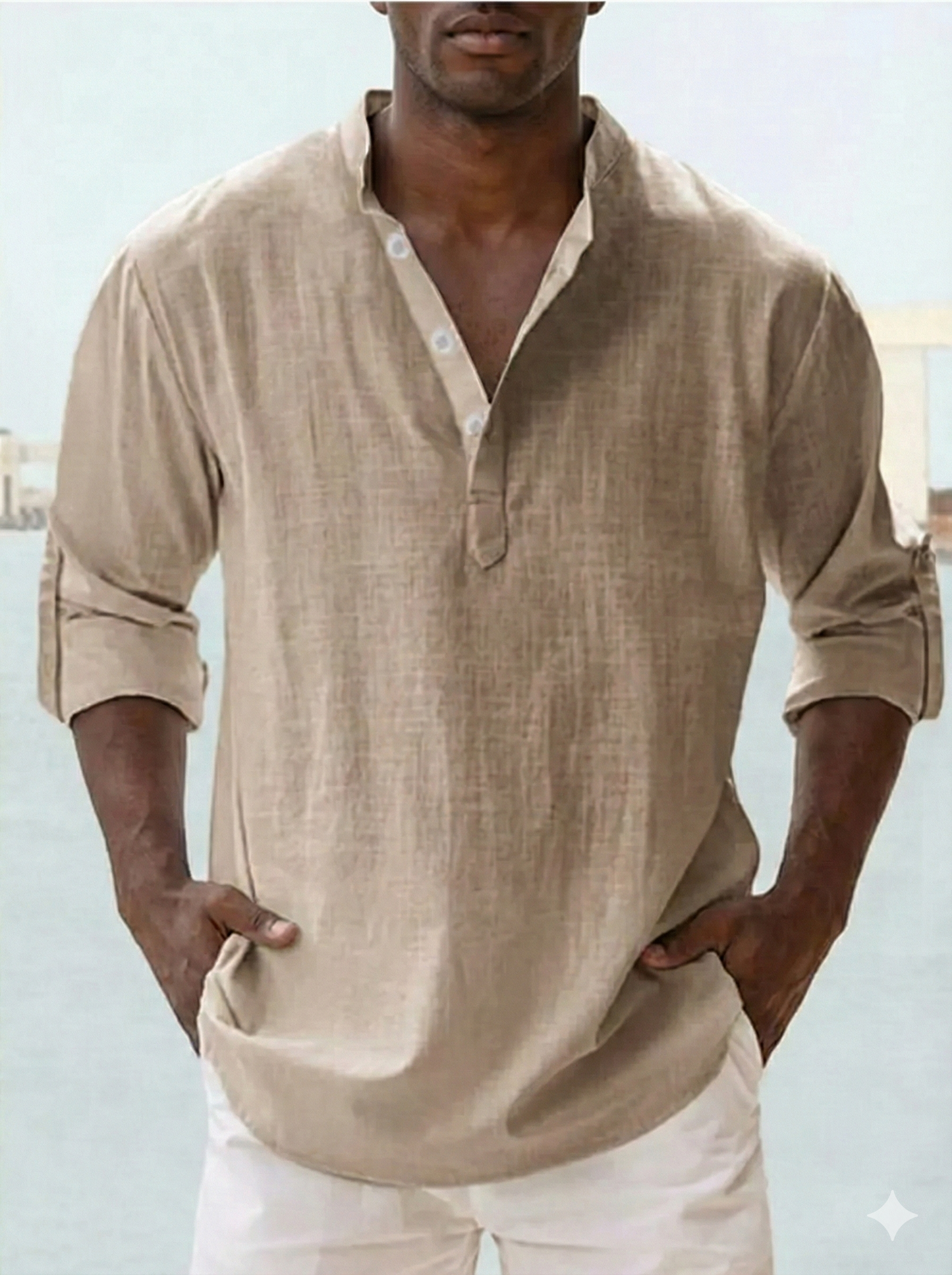 Men's Full Size Casual Button Detail Roll-Up Sleeved Shirt