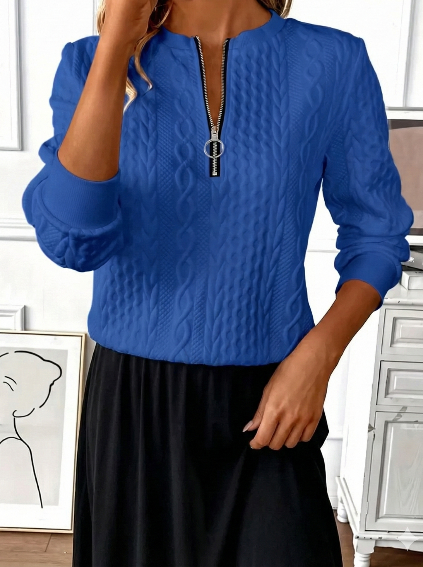 Texture Half Zip Long Sleeve Sweatshirt