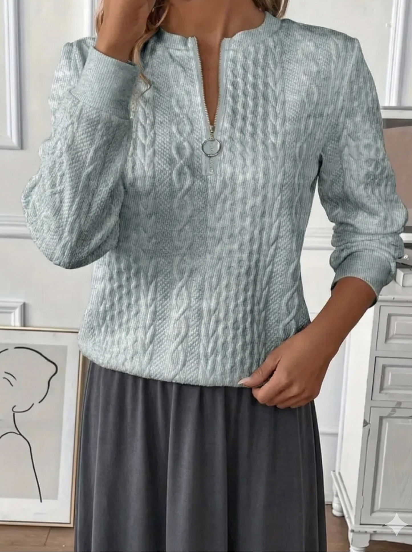 Texture Half Zip Long Sleeve Sweatshirt