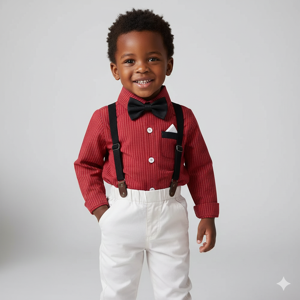 Boy's Striped Shirt and Overall Set