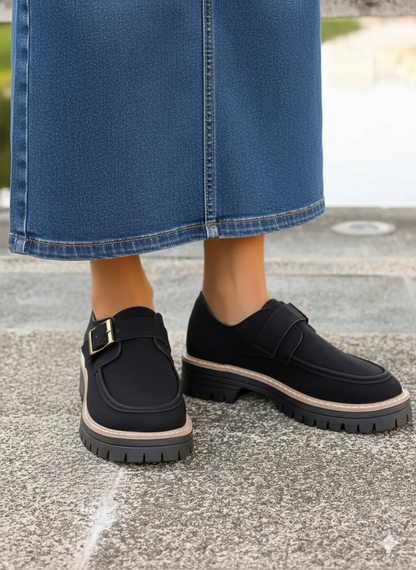 Faux Leather Round Toe Buckle Loafers