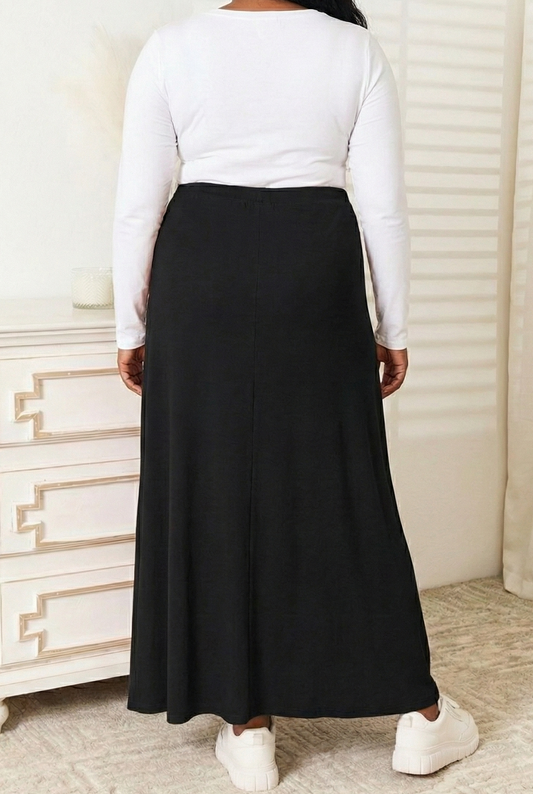Double Take Full Size Soft Rayon Drawstring Waist Maxi Skirt