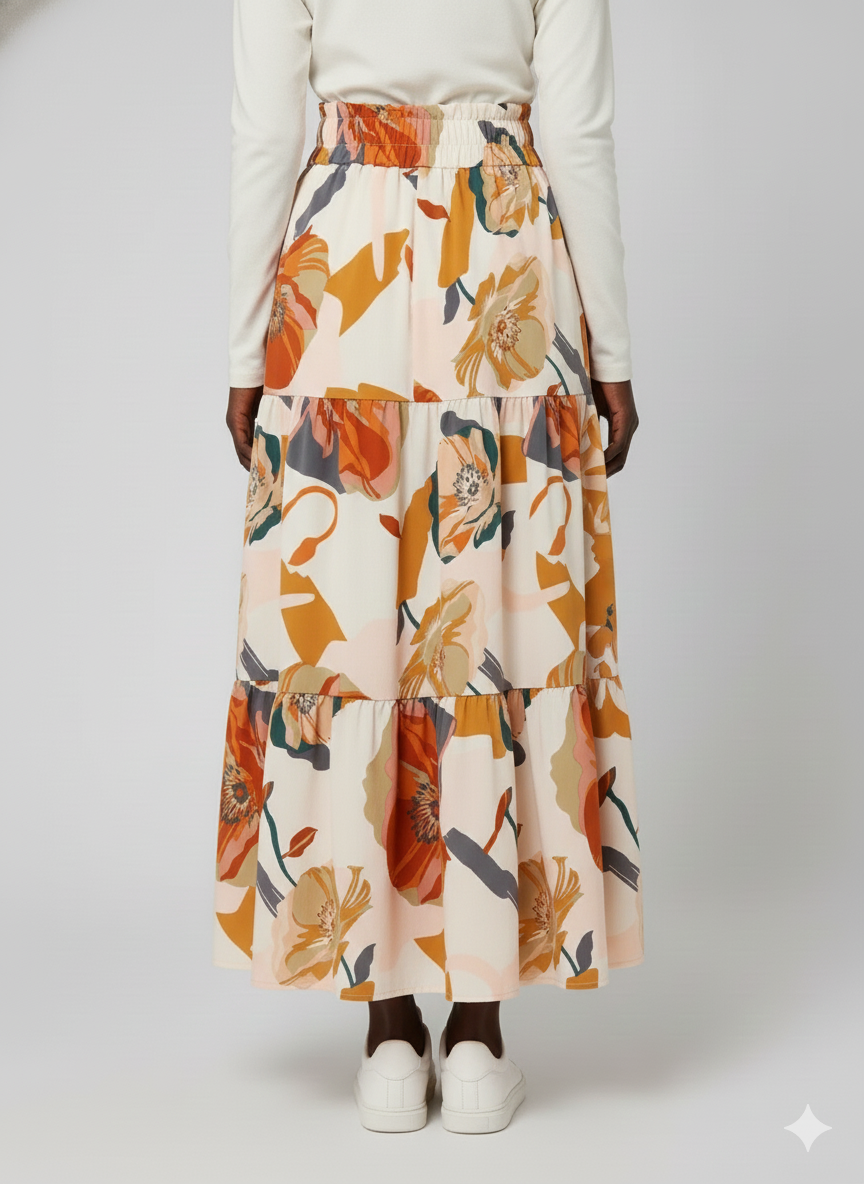 Floral Print Tiered Skirt - Plus Size