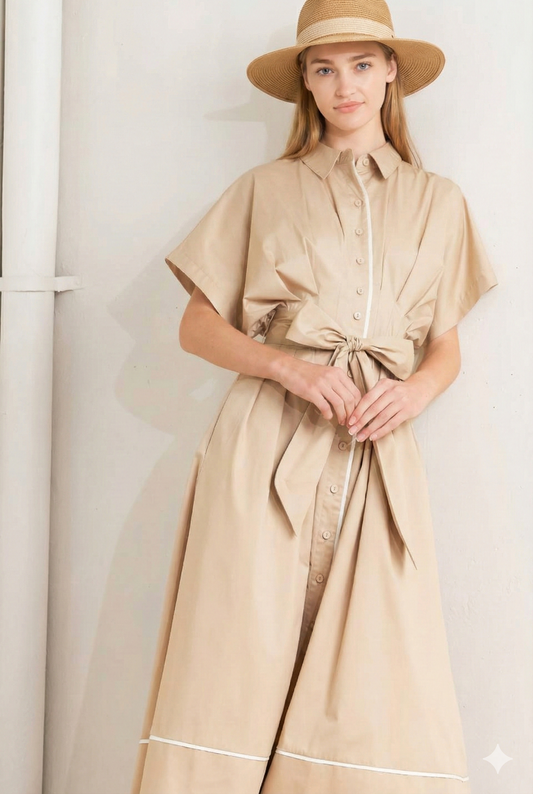 Corset Waist Buttoned Midi Dress