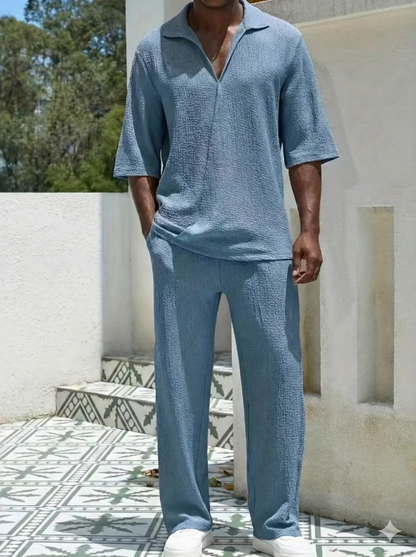 Men's Johnny Collar Half Sleeve Top and Pants Set