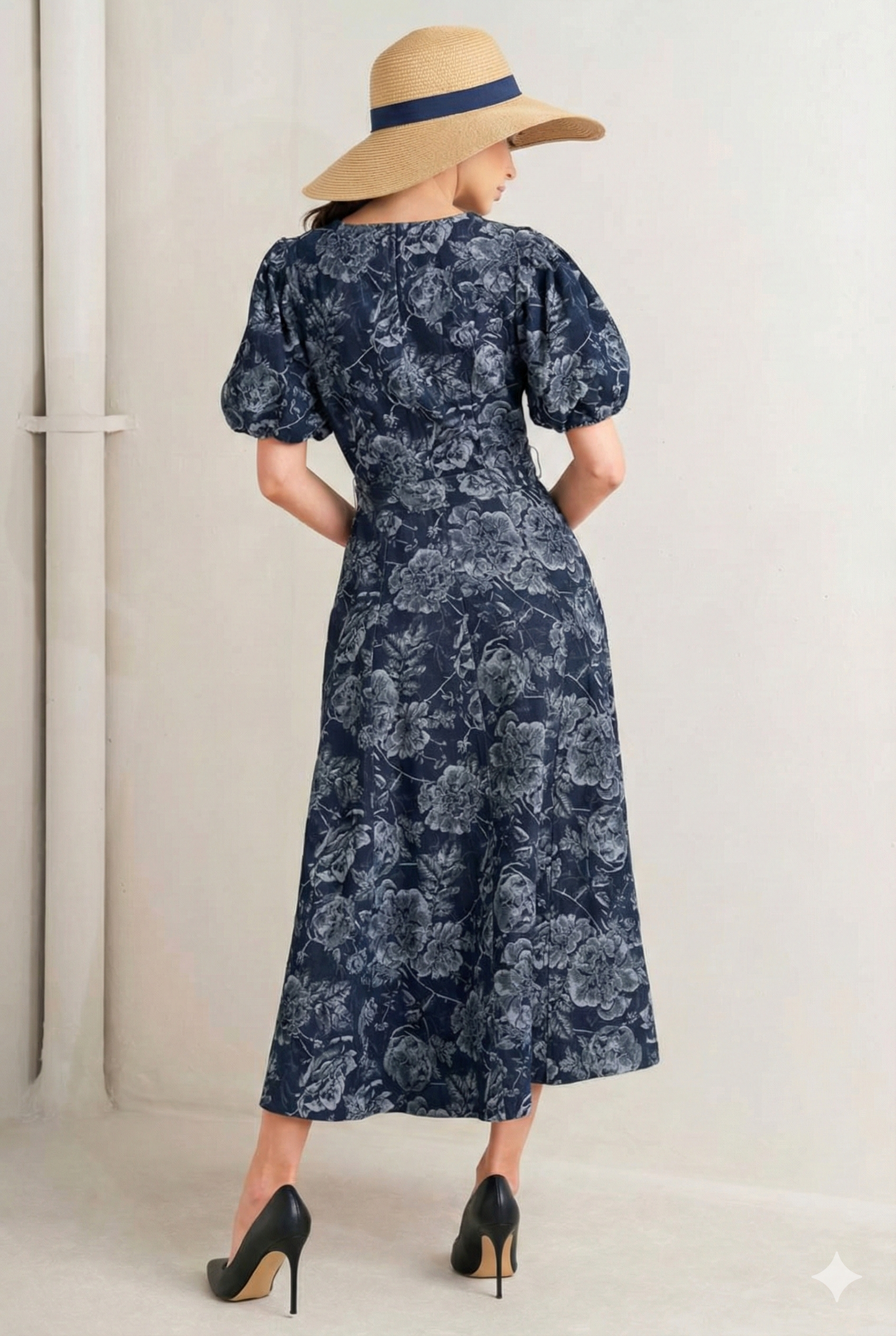 Floral Etched Denim Midi Dress