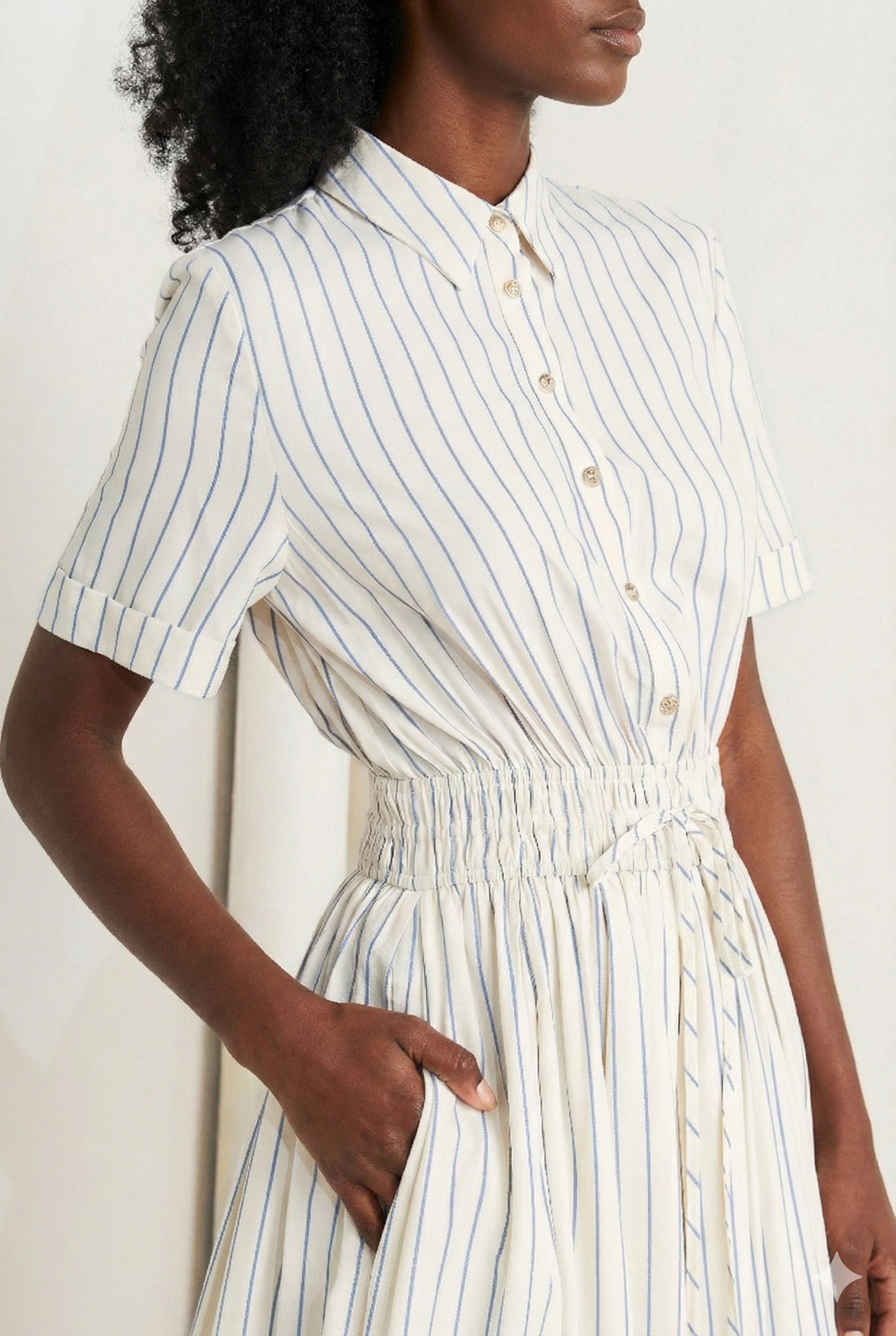 Pin Striped Elastic Waist Midi Dress
