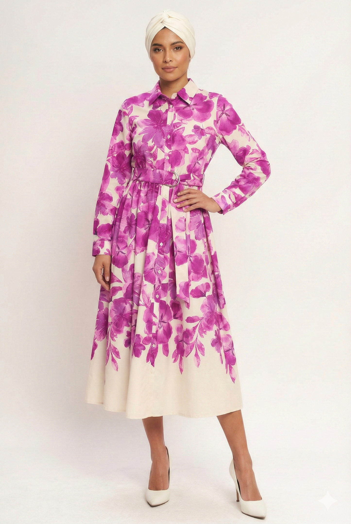 Berry Petal Belted Midi Dress