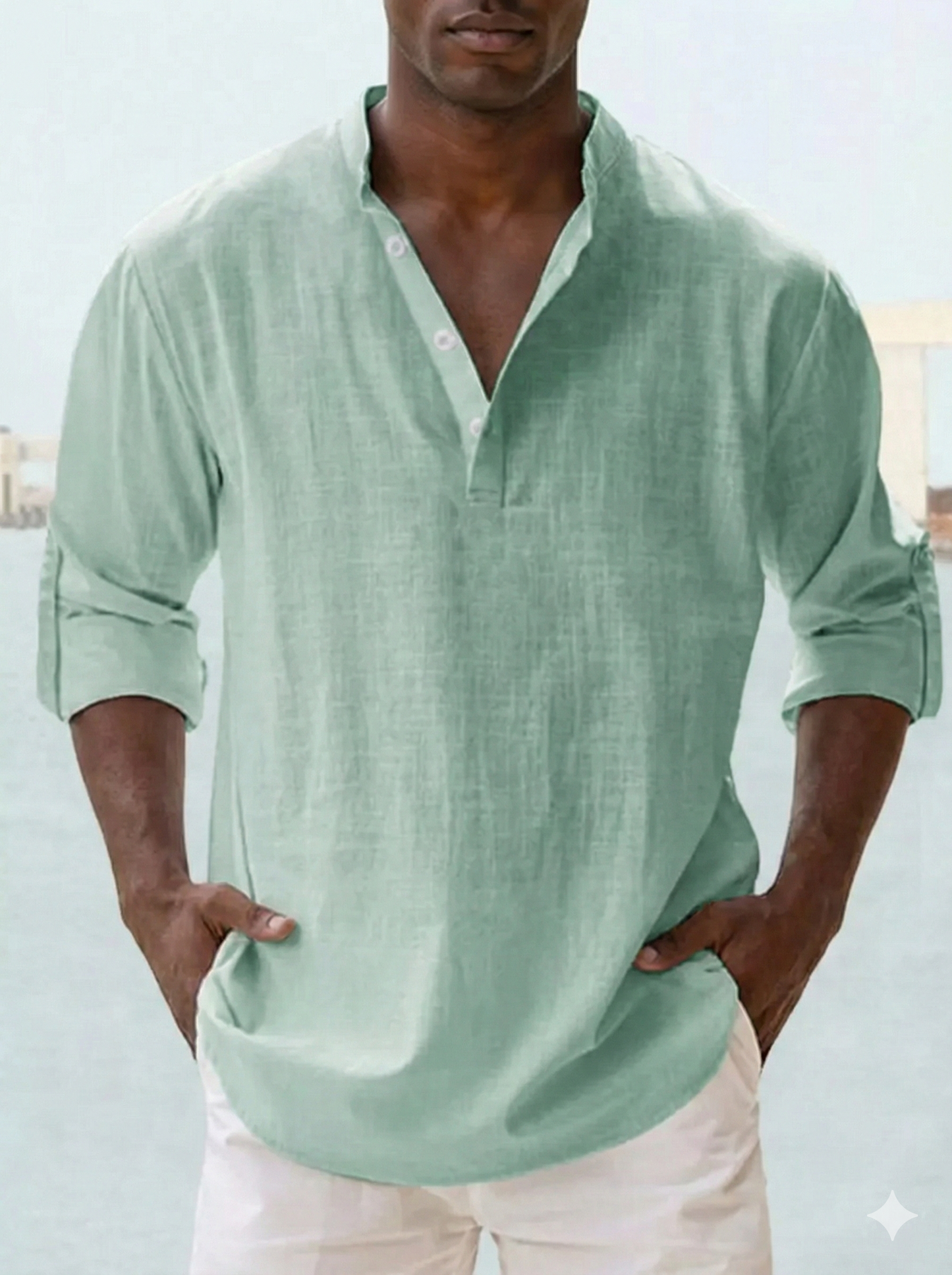 Men's Full Size Casual Button Detail Roll-Up Sleeved Shirt