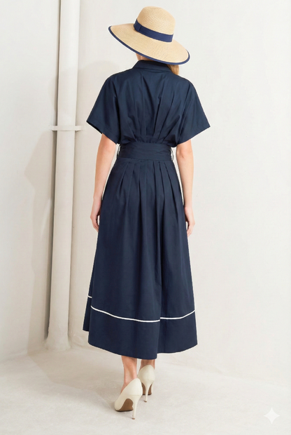 Corset Waist Buttoned Midi Dress