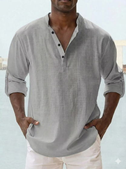 Men's Full Size Casual Button Detail Roll-Up Sleeved Shirt