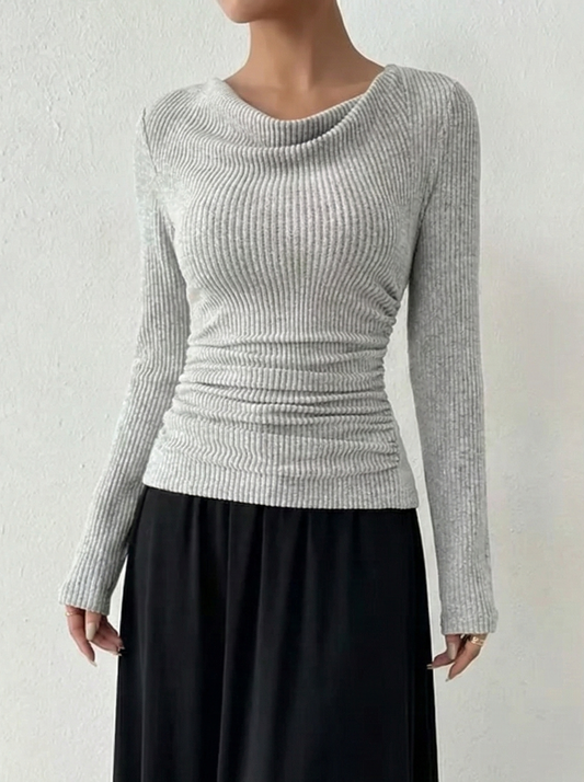 Cowl Neck Ribbed Knit Top