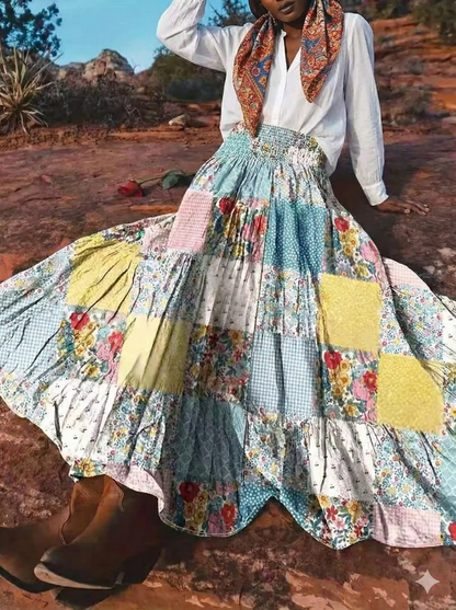 Smocked Waist Printed Maxi Skirt