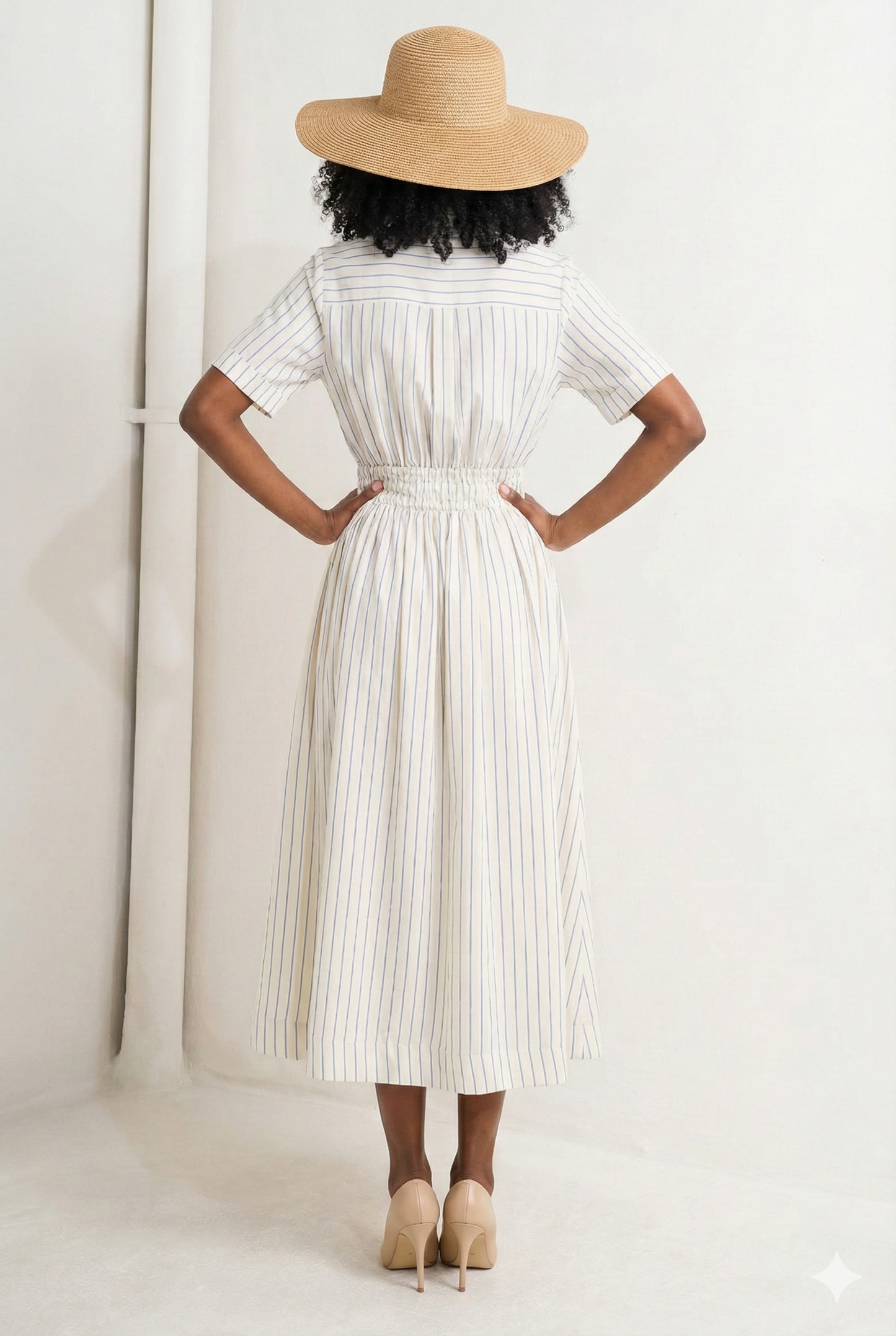 Pin Striped Elastic Waist Midi Dress