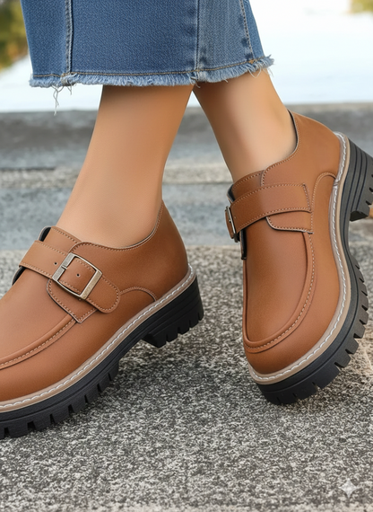 Faux Leather Round Toe Buckle Loafers