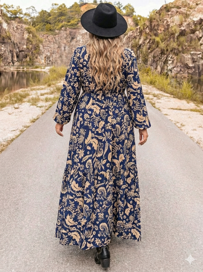 Floral Print Long Sleeve Maxi Dress - Plus Size