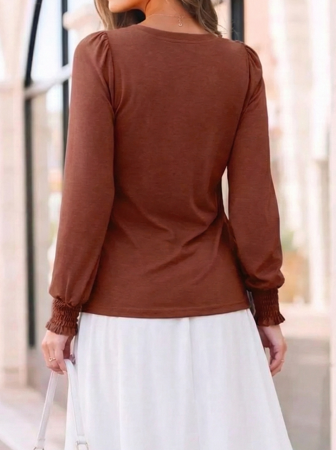 Round Neck Lantern Sleeve Top