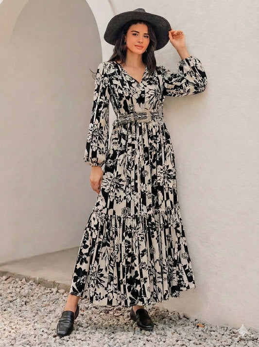 Floral Print Balloon Sleeve Maxi Dress - Plus Size