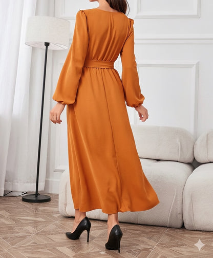 Tie Waist Puff Sleeve Maxi Dress