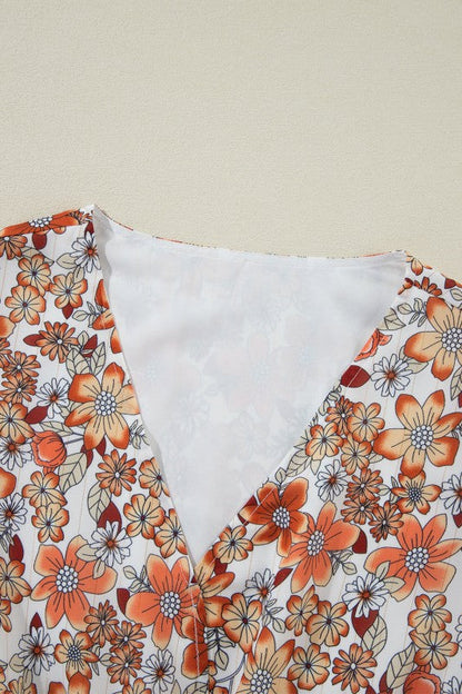 Floral V-Neck Ruffle Long Sleeve Midi Dress