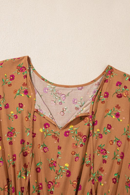 Floral V-Neck Ruffle Sleeve Tiered Dress - Plus Size