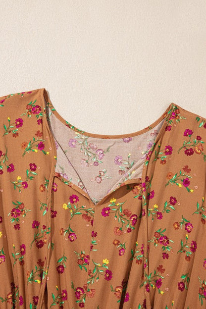 Floral V-Neck Ruffle Sleeve Tiered Dress - Plus Size