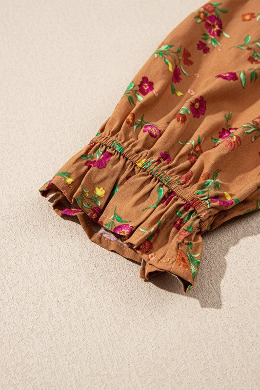 Floral V-Neck Ruffle Sleeve Tiered Dress - Plus Size