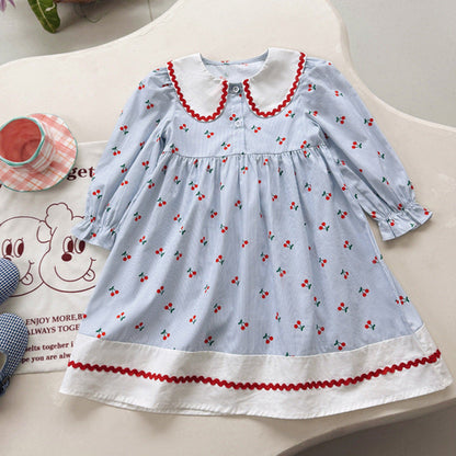 Baby Cherry Pattern Long Sleeves Dress
