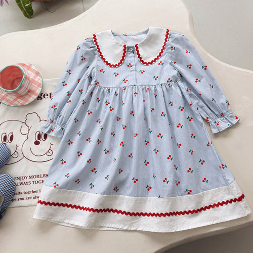 Baby Cherry Pattern Long Sleeves Dress