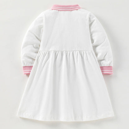 Baby Solid Color Lapel Design A-Line Long Sleeve Dress