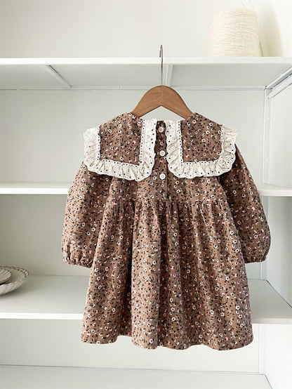 Baby Long Sleeves Vintage Floral Pattern Dress