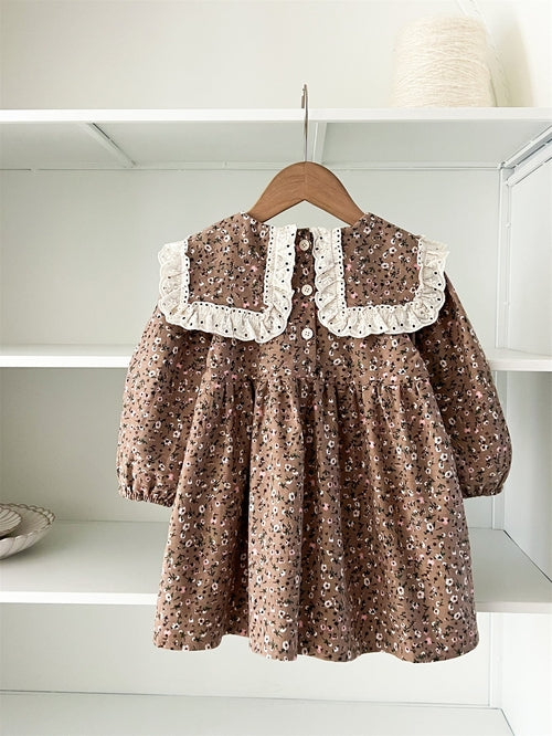 Baby Long Sleeves Vintage Floral Pattern Dress