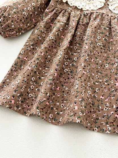 Baby Long Sleeves Vintage Floral Pattern Dress