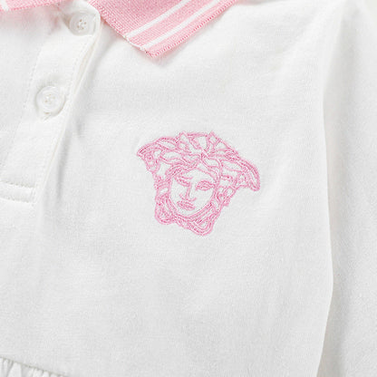 Baby Solid Color Lapel Design A-Line Long Sleeve Dress