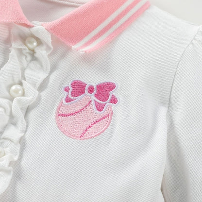 Baby's Bow Embroidered Pattern Polo Neck Dress