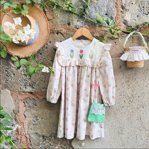 Girls Floral Pattern Long Sleeves Dress