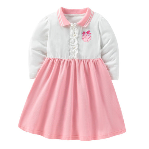 Baby's Bow Embroidered Pattern Polo Neck Dress