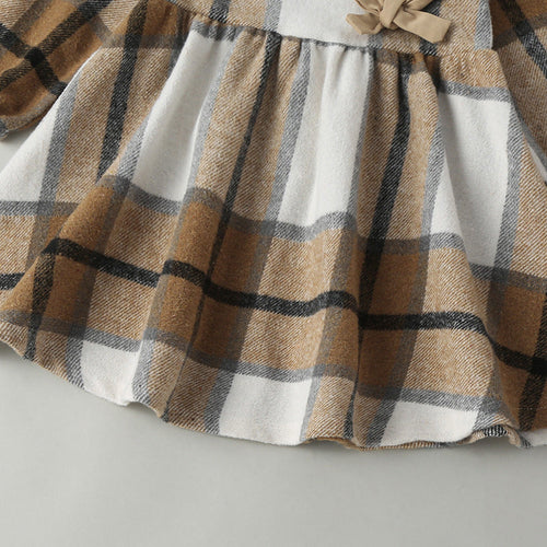 Baby Plaid Pattern Long Sleeve Cotton Dress In Autumn With Hat