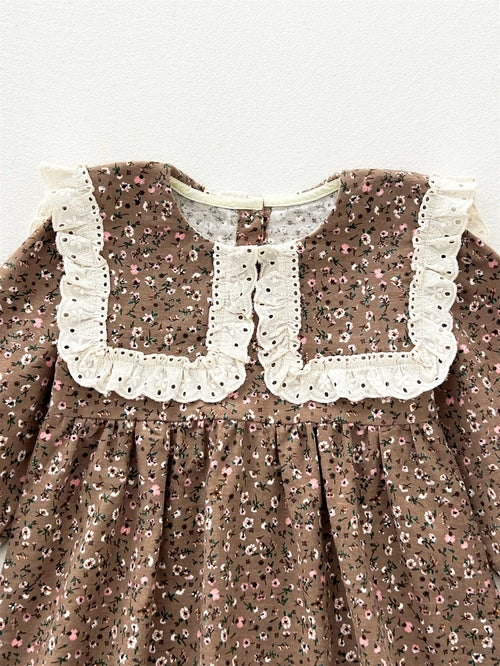 Baby Long Sleeves Vintage Floral Pattern Dress