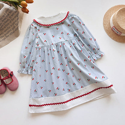 Baby Cherry Pattern Long Sleeves Dress
