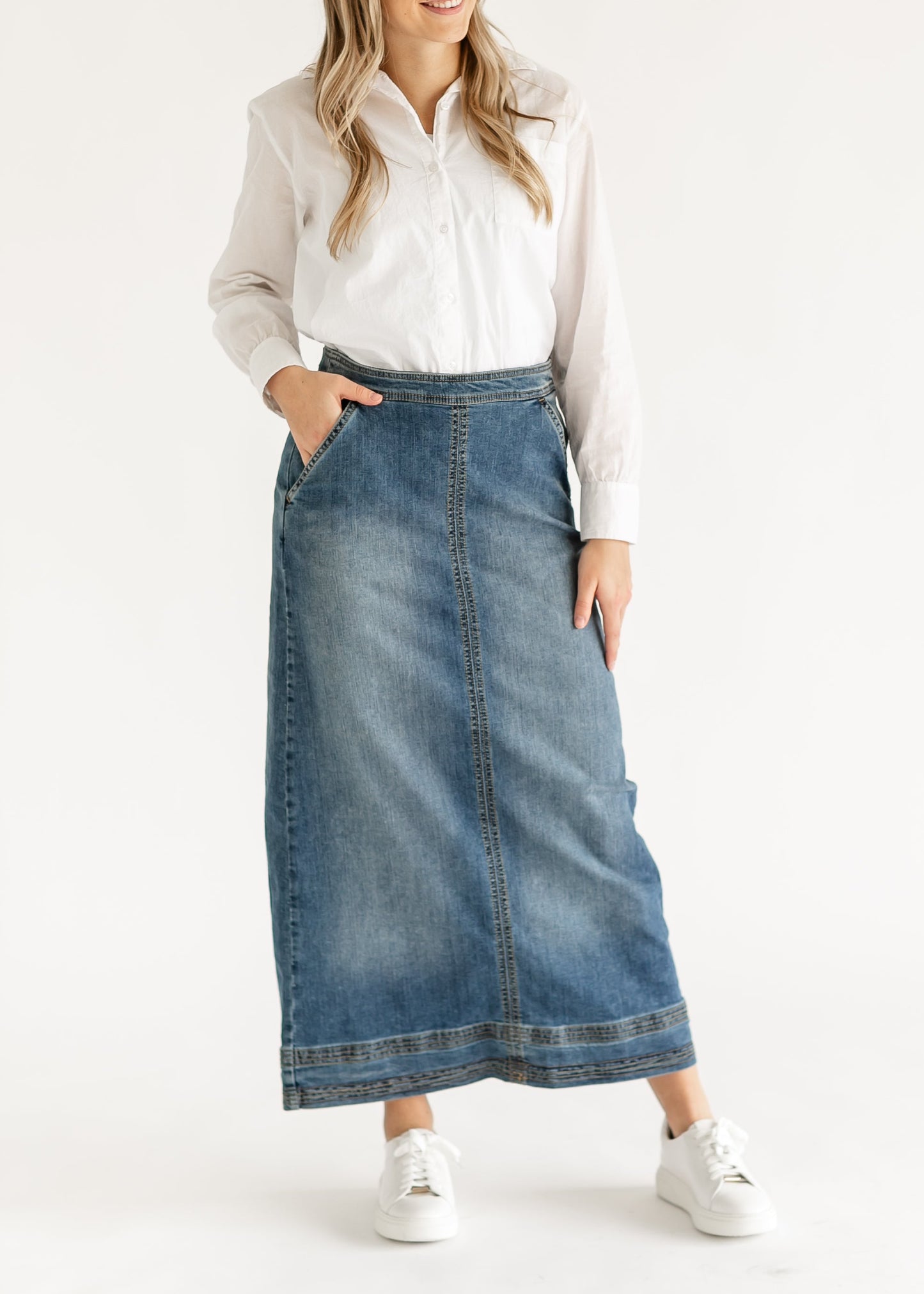 Side Zip A-line Denim Maxi Skirt - FINAL SALE