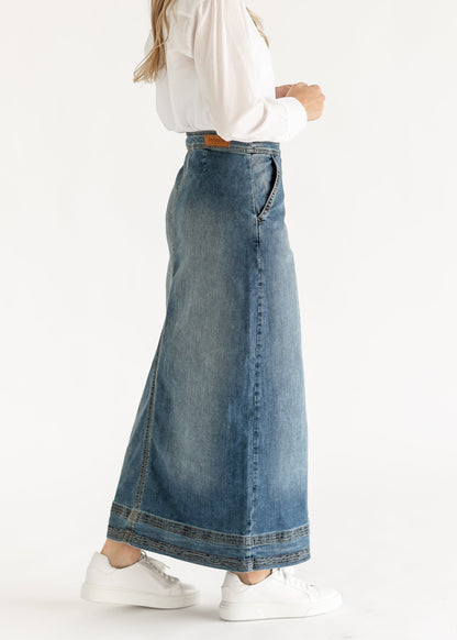 Side Zip A-line Denim Maxi Skirt - FINAL SALE