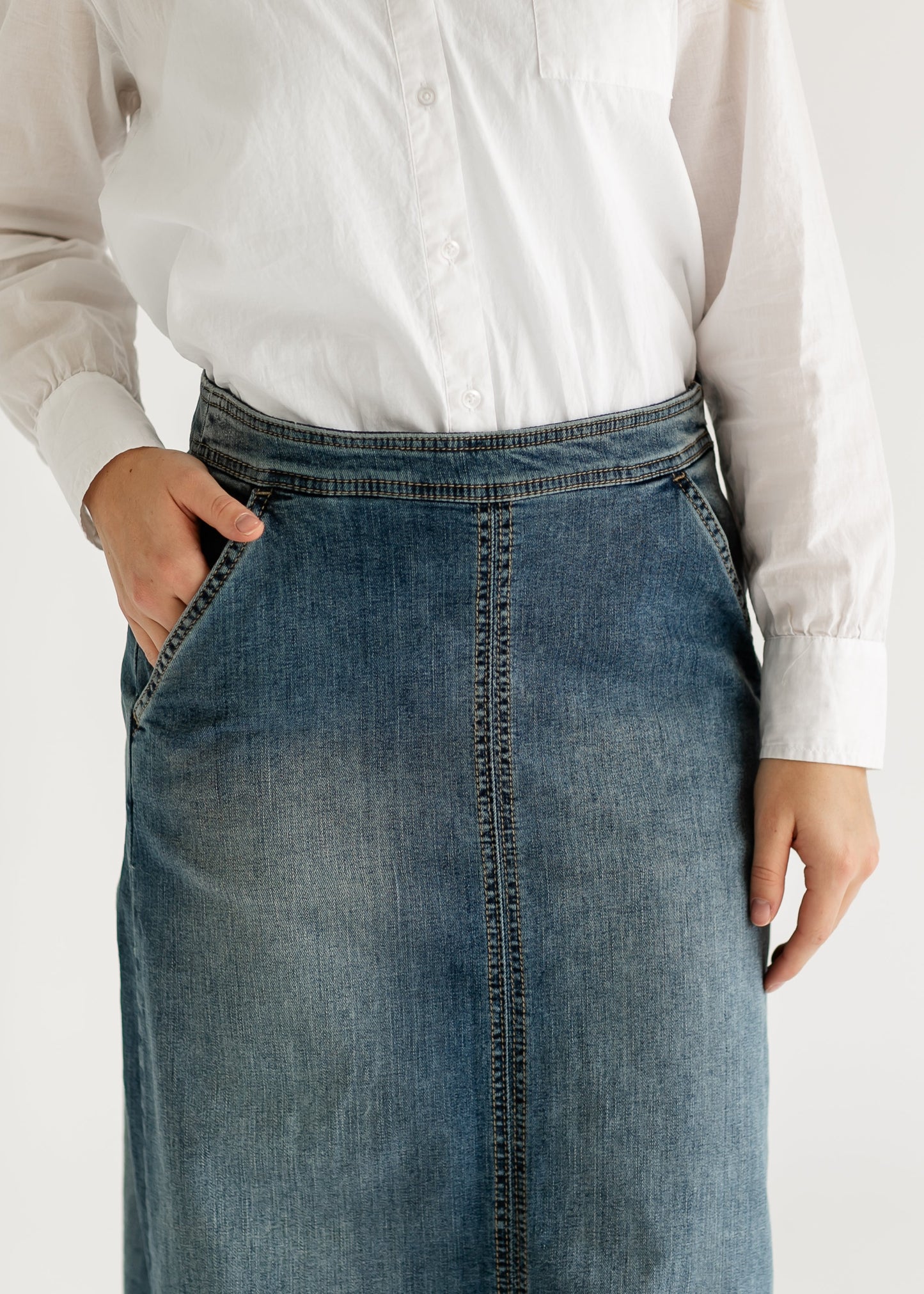 Side Zip A-line Denim Maxi Skirt - FINAL SALE